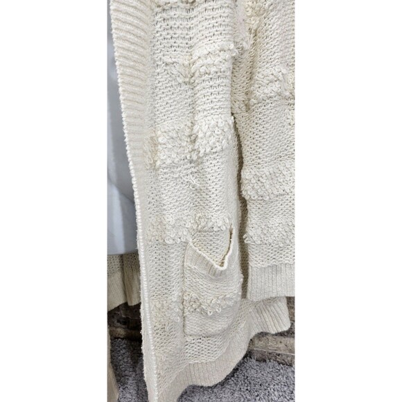 Womens Open Cardigan Sweater Pockets Long Chunky Knit Cream Boho Coastal Large - Picture 10 of 15